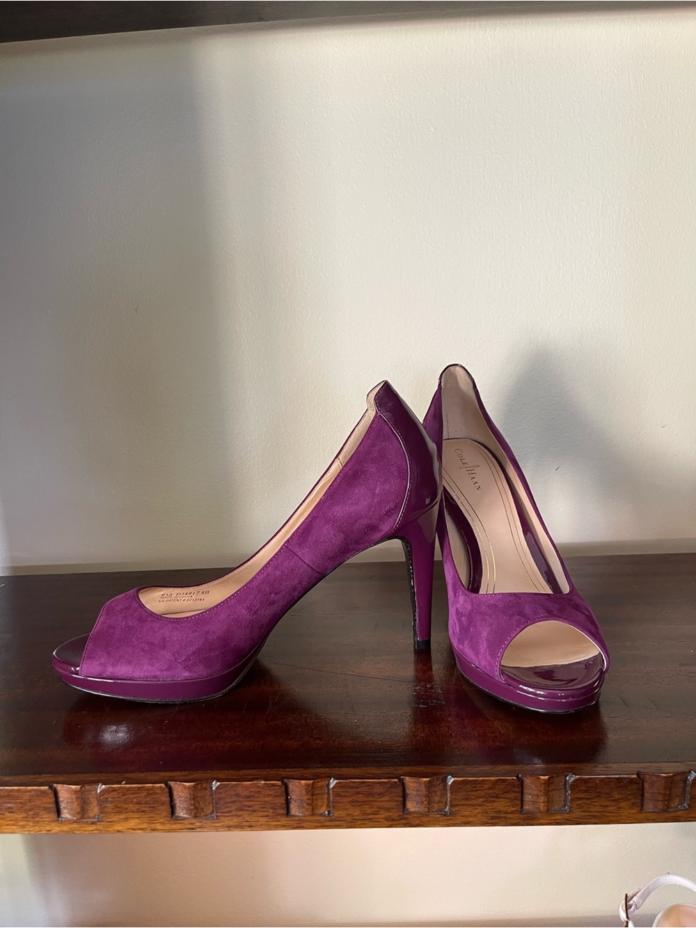 Cole Haan NikeAir Purple Suede Peep Toe Platform Pumps Heels Size 8B